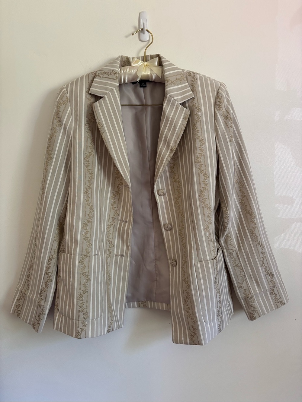 Vintage Women's KASPER Taupe Floral Striped Blazer Jacket